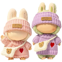 VVQUI Labubu 17cm doll heart sweater, soft crochet texture for cozy playtime