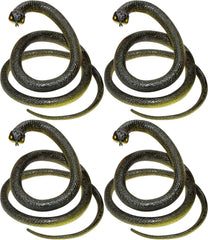 Vynorix fake snake in garden deters birds near eaves.