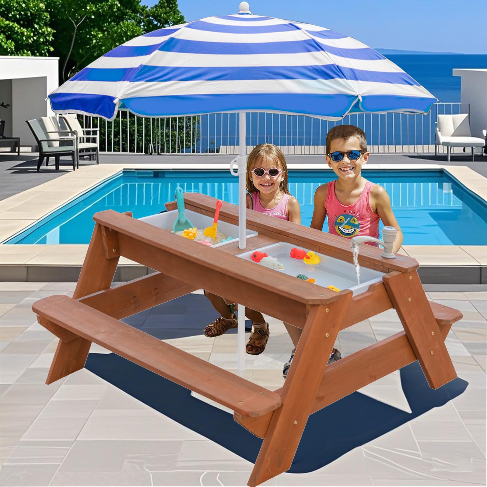 VYOMAMA adjustable umbrella provides shade during sunny outdoor play.