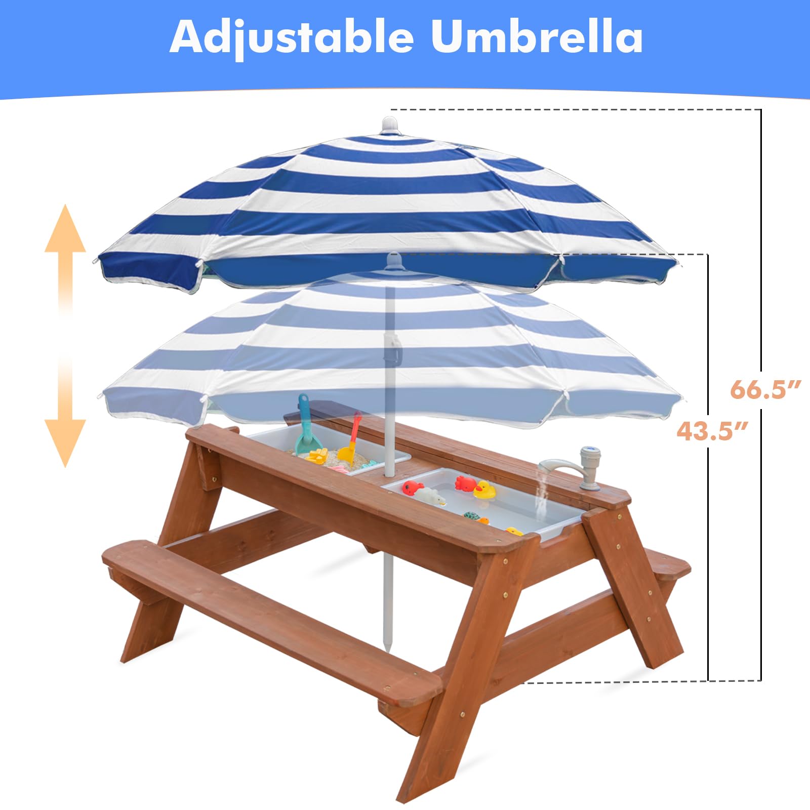 VYOMAMA wooden picnic table frame offers sturdy outdoor seating for kids.