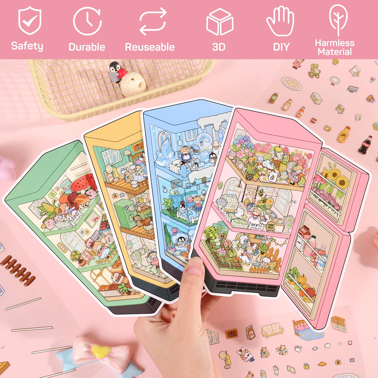 VYRANA Girls 3D stickers Colorful World scene for notebooks and devices.