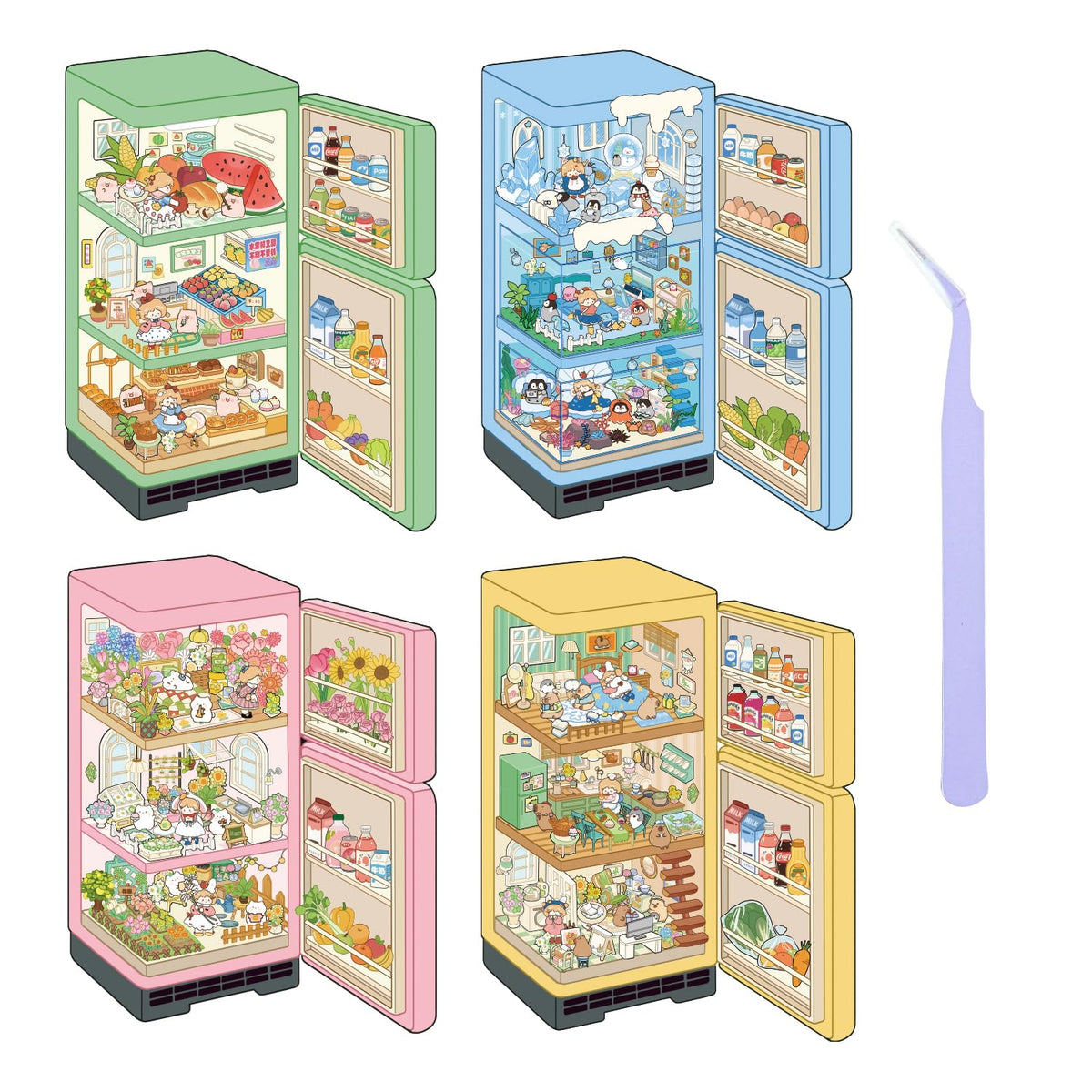 VYRANA Girls 3D stickers Summer Stalls scene for fridge and desk decor.