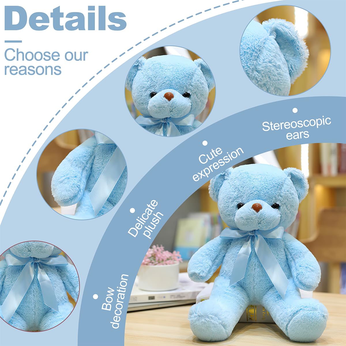 VYUSIT blue teddy bear cuddle shot with ribbon bow