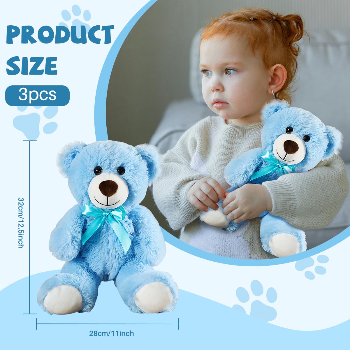 VYUSIT blue teddy bear 13.5-inch plush, cozy decor accent in living spaces