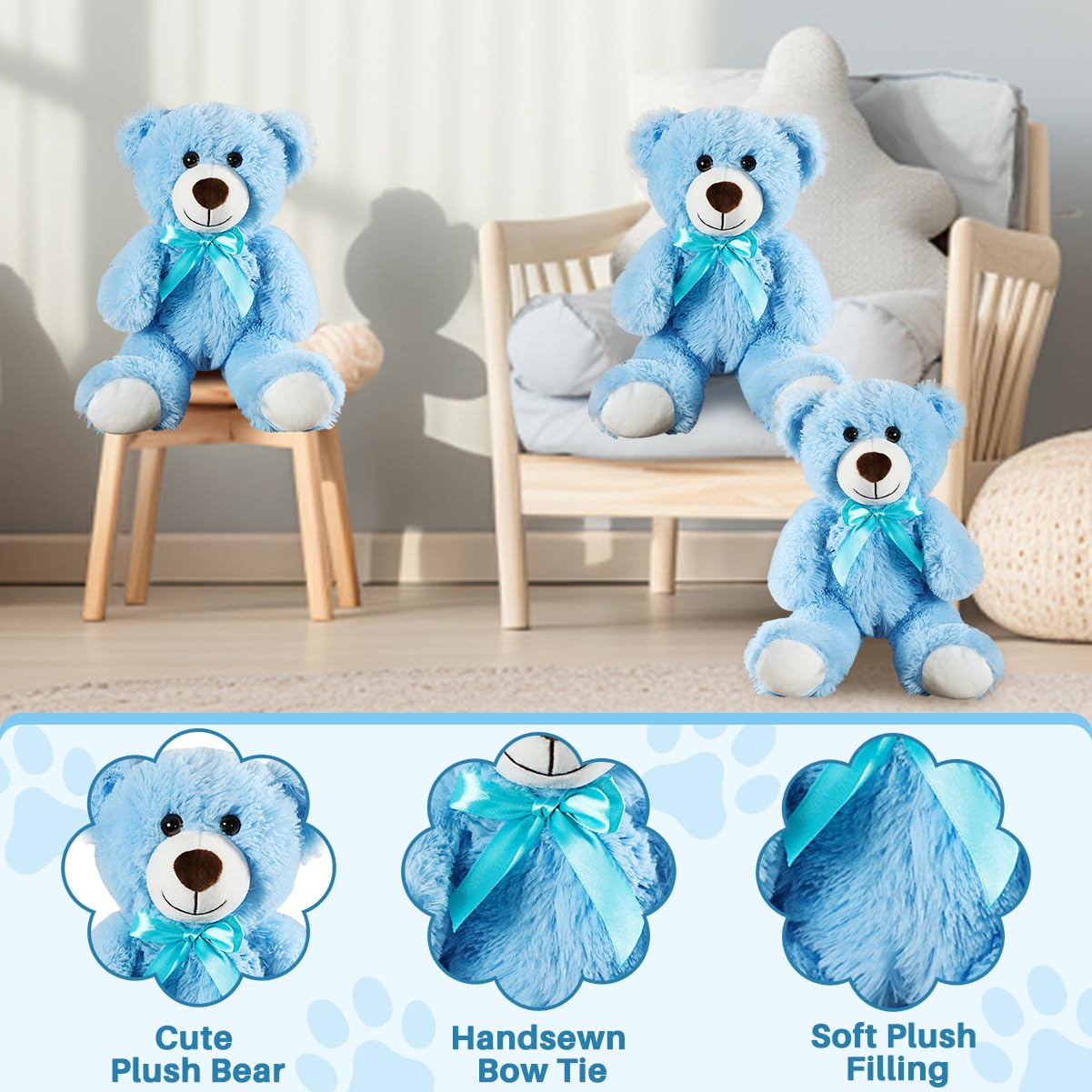 VYUSIT blue teddy bear 13.5-inch plush, ideal gift for birthdays and celebrations