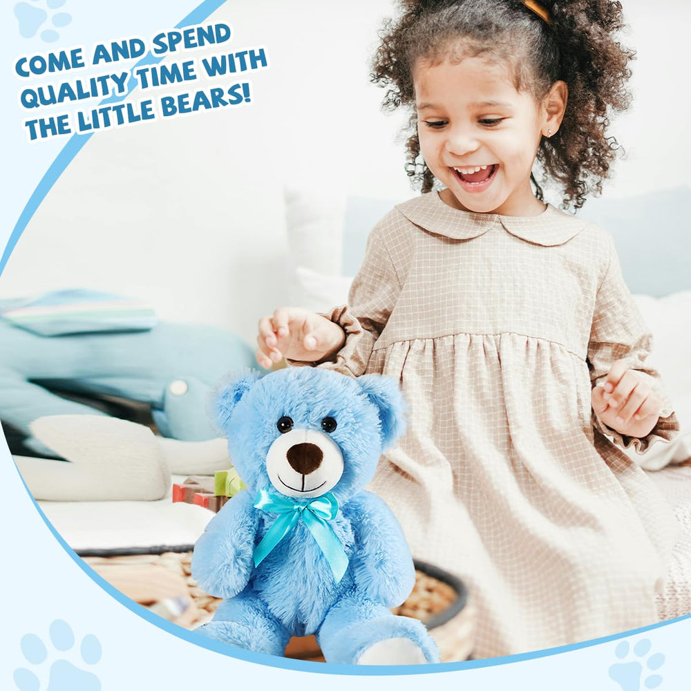 VYUSIT blue teddy bear 13.5-inch plush, soft cuddle for desk and bedside