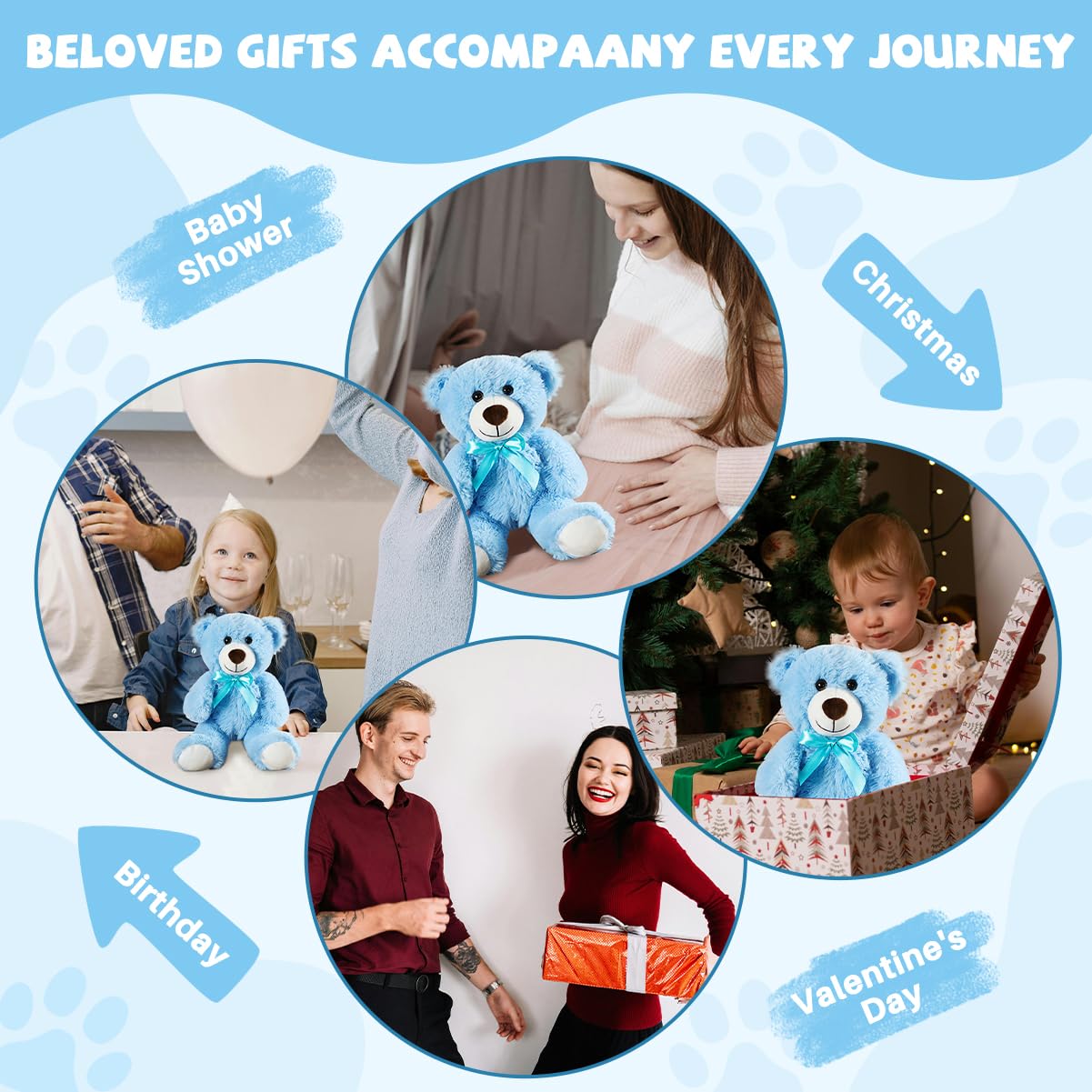 VYUSIT blue teddy bear 13.5-inch plush, versatile home decor and storytelling prop