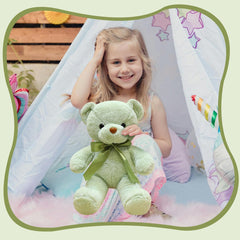 VYUSIT green teddy bear 13.5in easy care and drying guide.