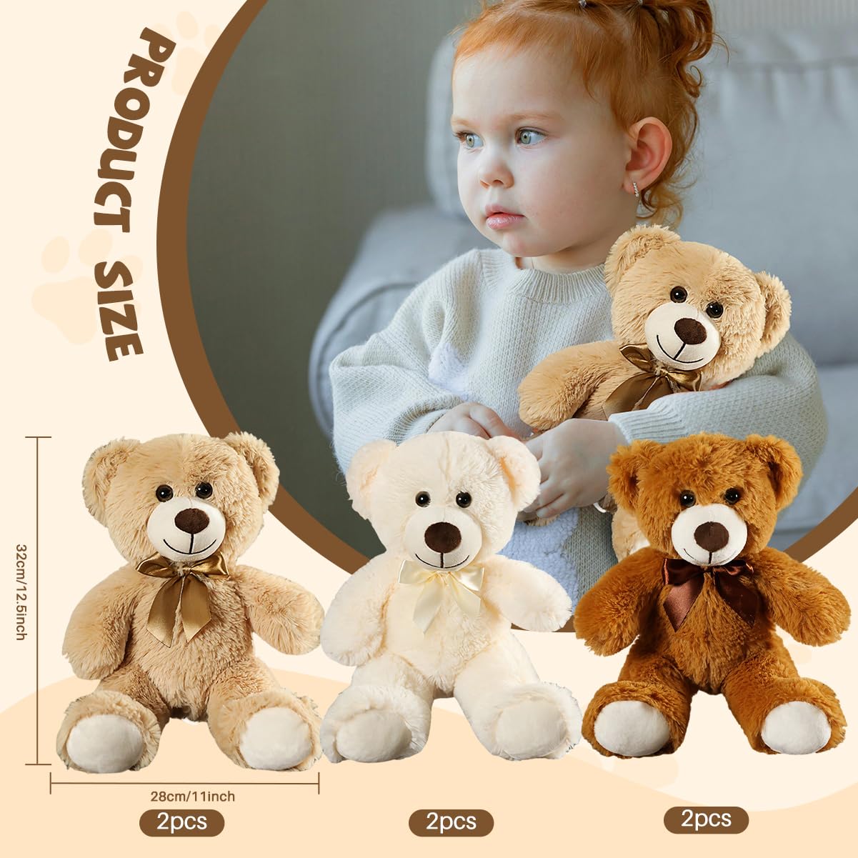 VYUSIT teddy bears close-up with embedded eyes for safer play.