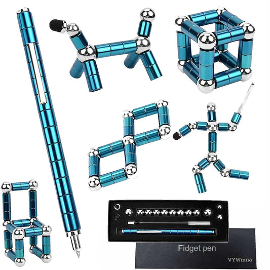 VYWmna fidget pen blue top view showing magnetic versatility for creative doodling