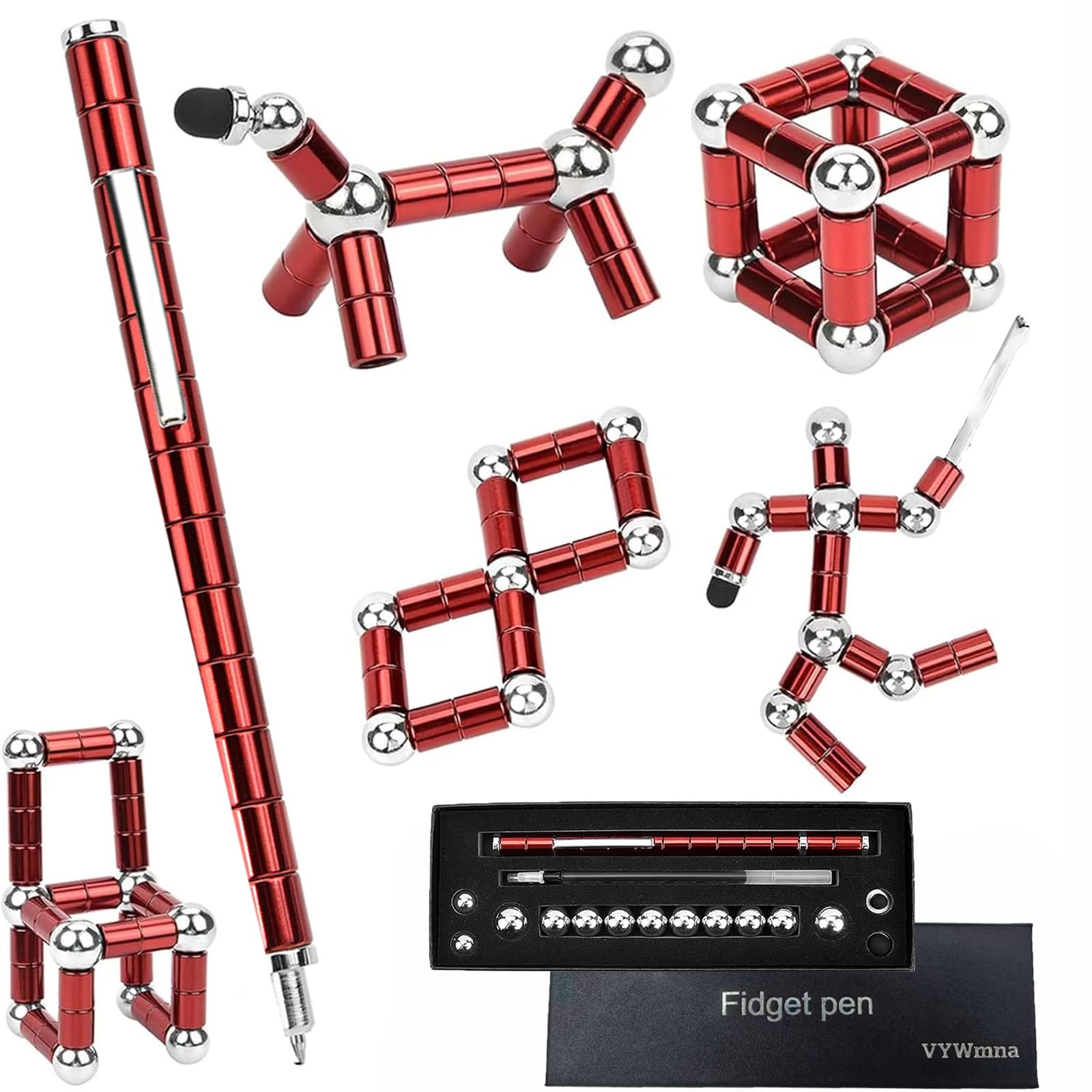 VYWmna fidget pen red close-up shows magnetic deformation for creative focus.