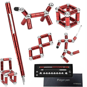 VYWmna fidget pen red close-up shows magnetic deformation for creative focus.