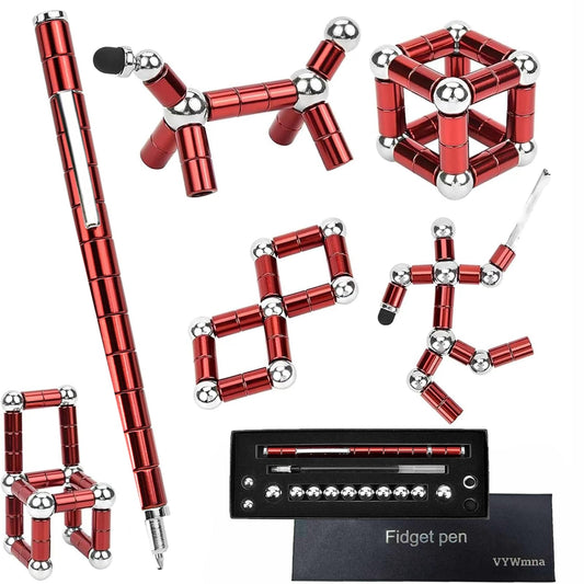 VYWmna fidget pen red close-up shows magnetic deformation for creative focus.