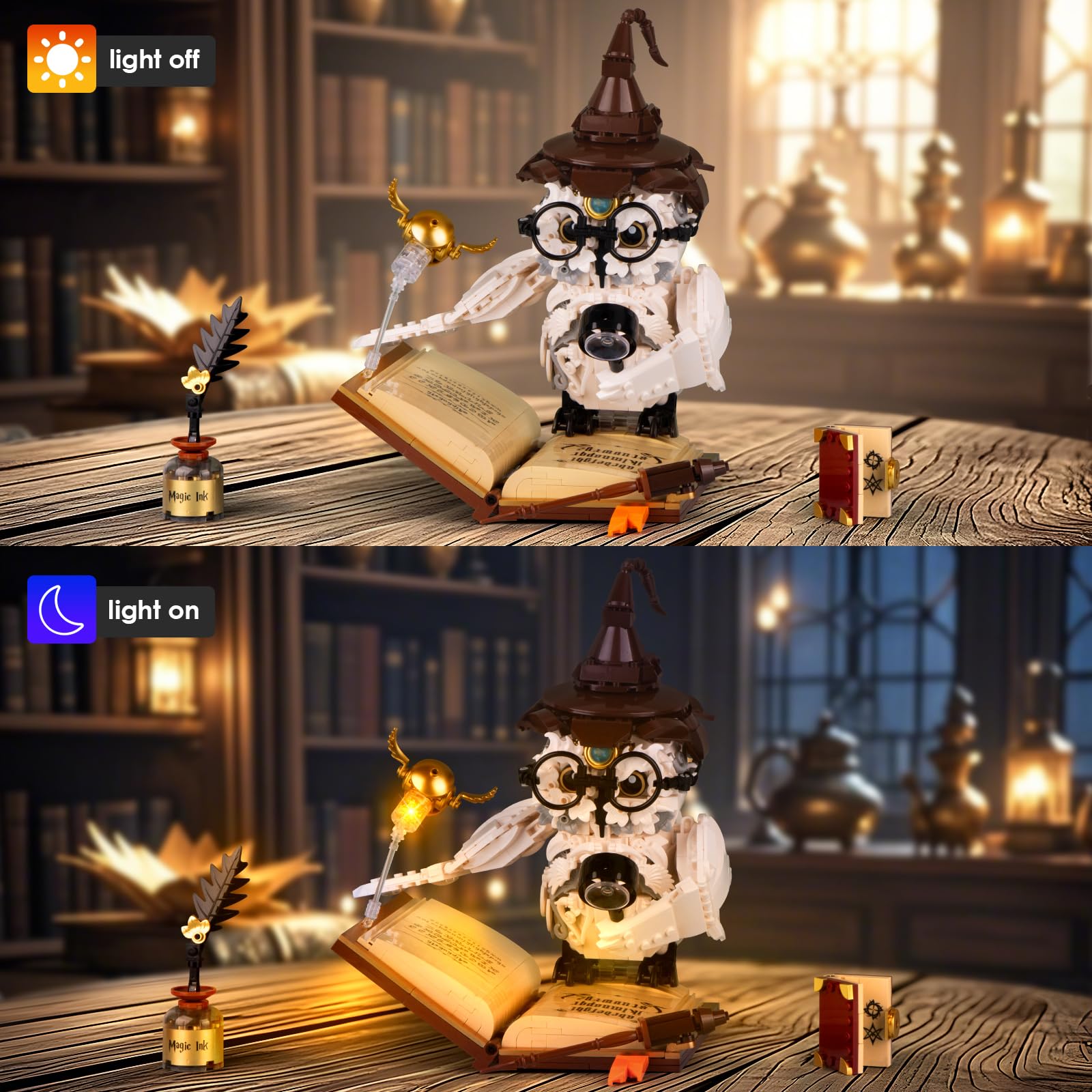 Vziimo Owl building set serves as stylish decorative display for shelves.