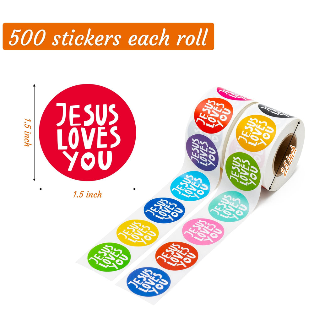W1cwey Jesus Love You stickers roll close-up — durable, fade-resistant design