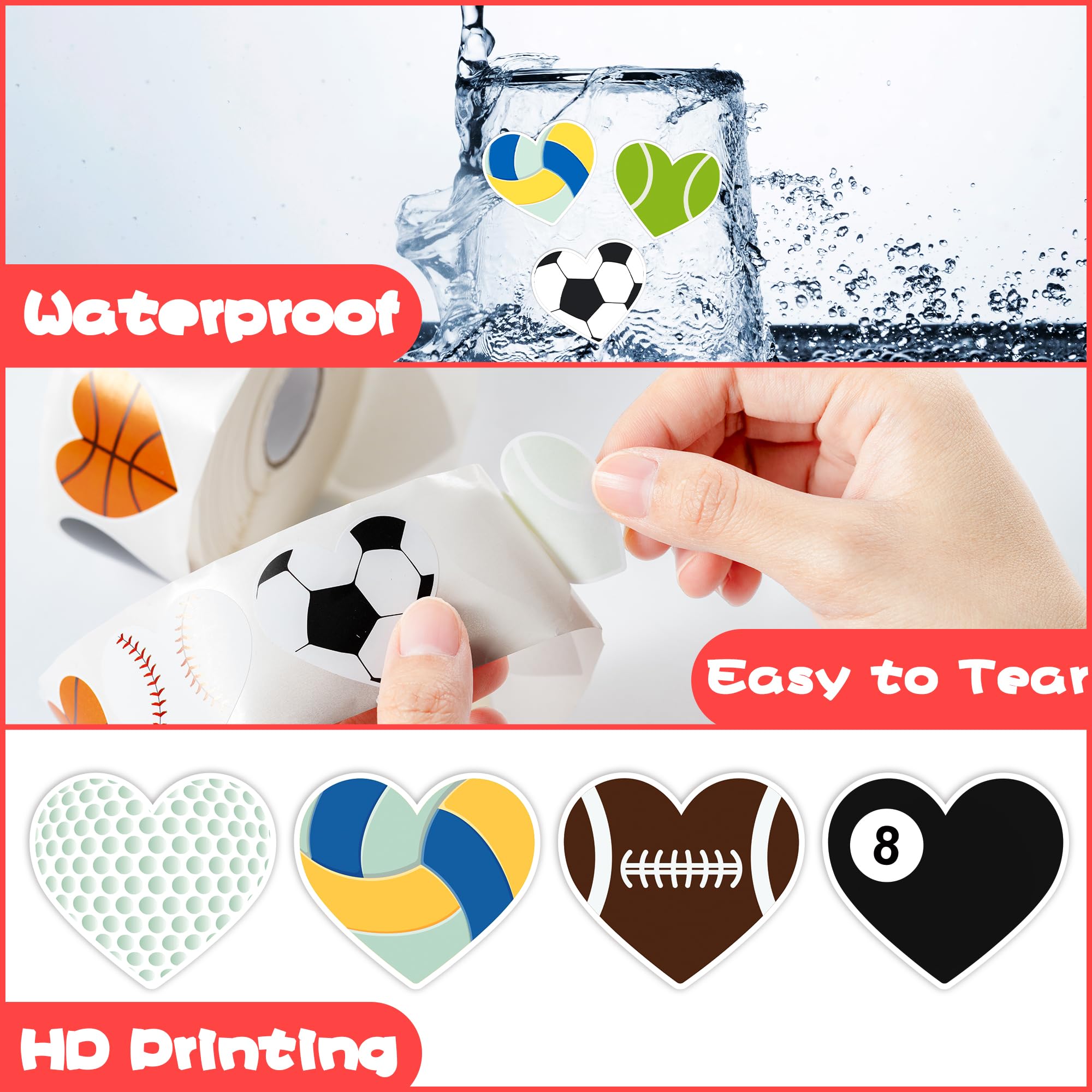 W1cwey soccer ball heart stickers for scrapbooks and decorating sports events