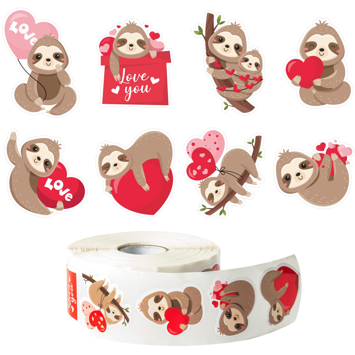 W1cwey Valentine sloth sticker roll for laptop and water bottle decoration.