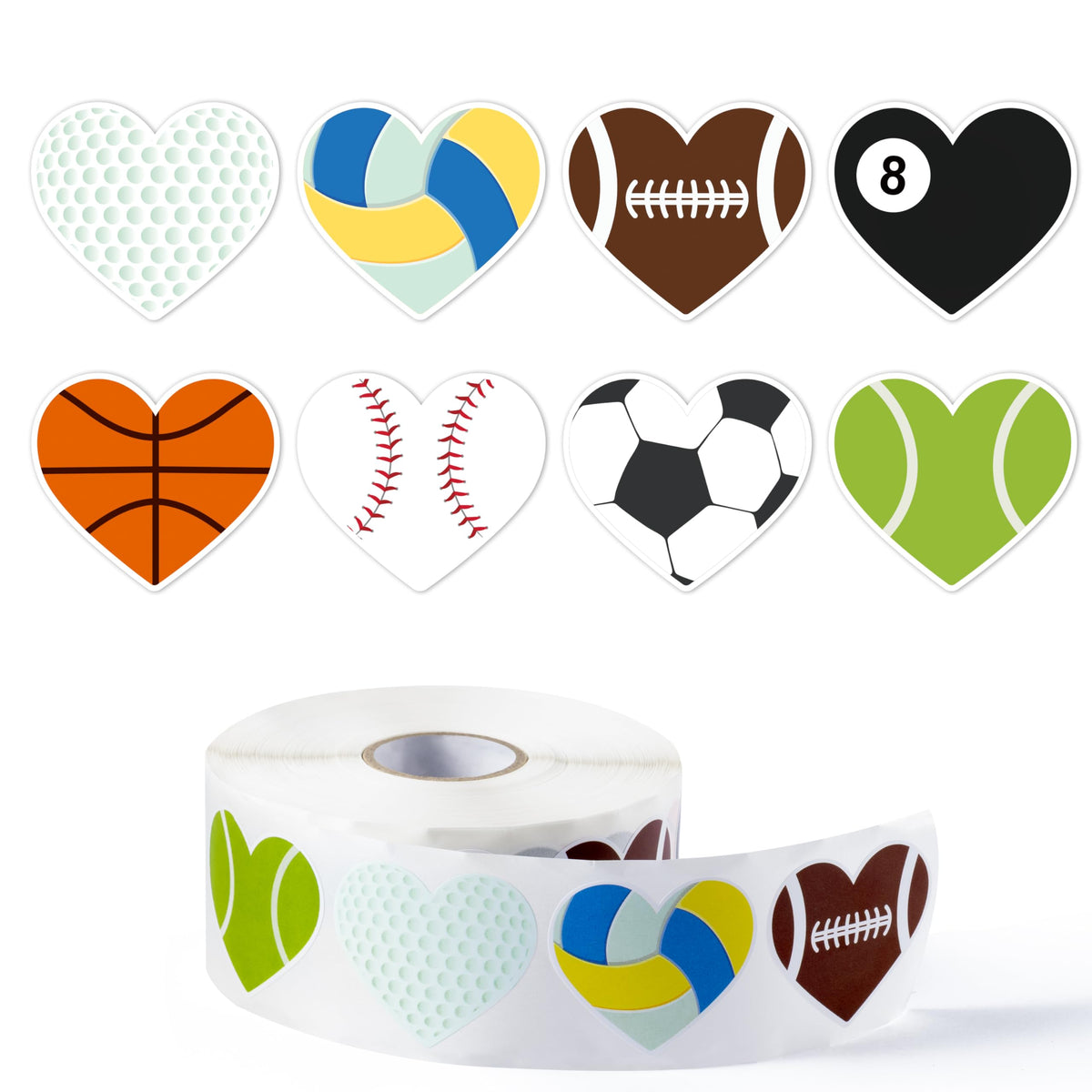 W1cwey waterproof kids stickers roll with heart shaped sports designs for durable crafts