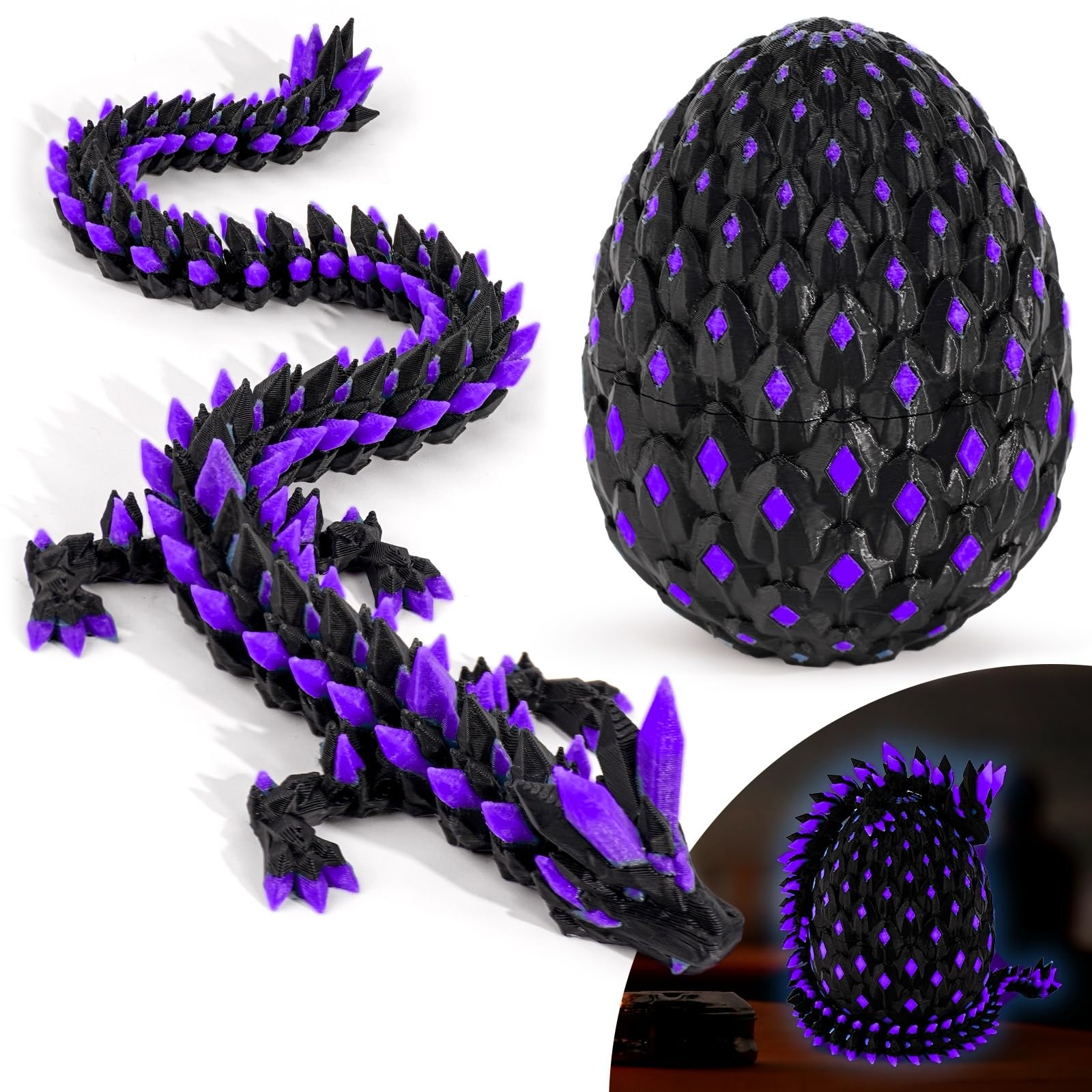 Waaaandefu dragon and egg set with UV glow, ideal for display and collection