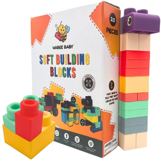 WaBee Baby big soft building blocks 20-piece set for safe, tactile play.