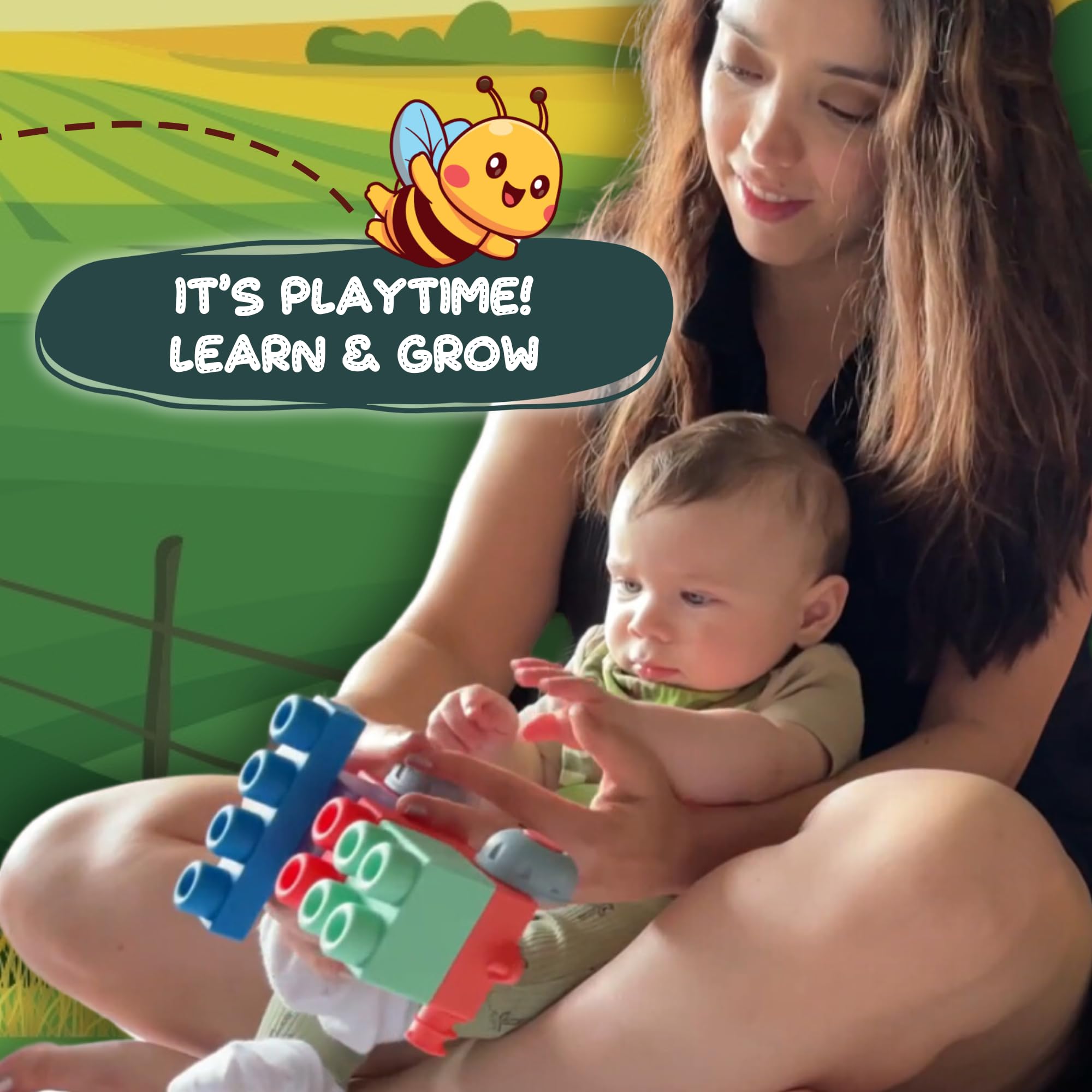 WaBee Baby mega blocks designed to stay out of tiny mouths for safer play.