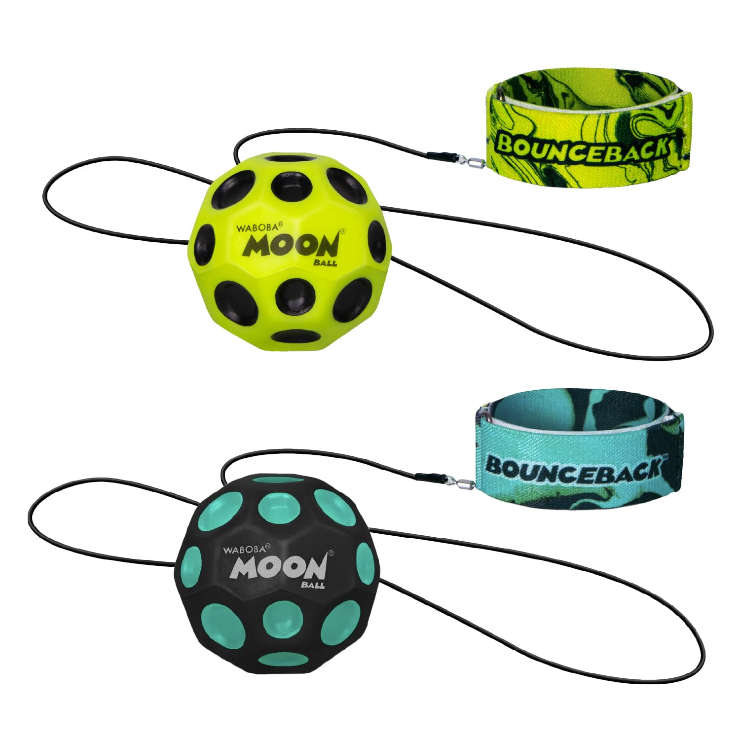 Waboba Bounceback Returning Moon Ball in hand, compact for park and beach play.
