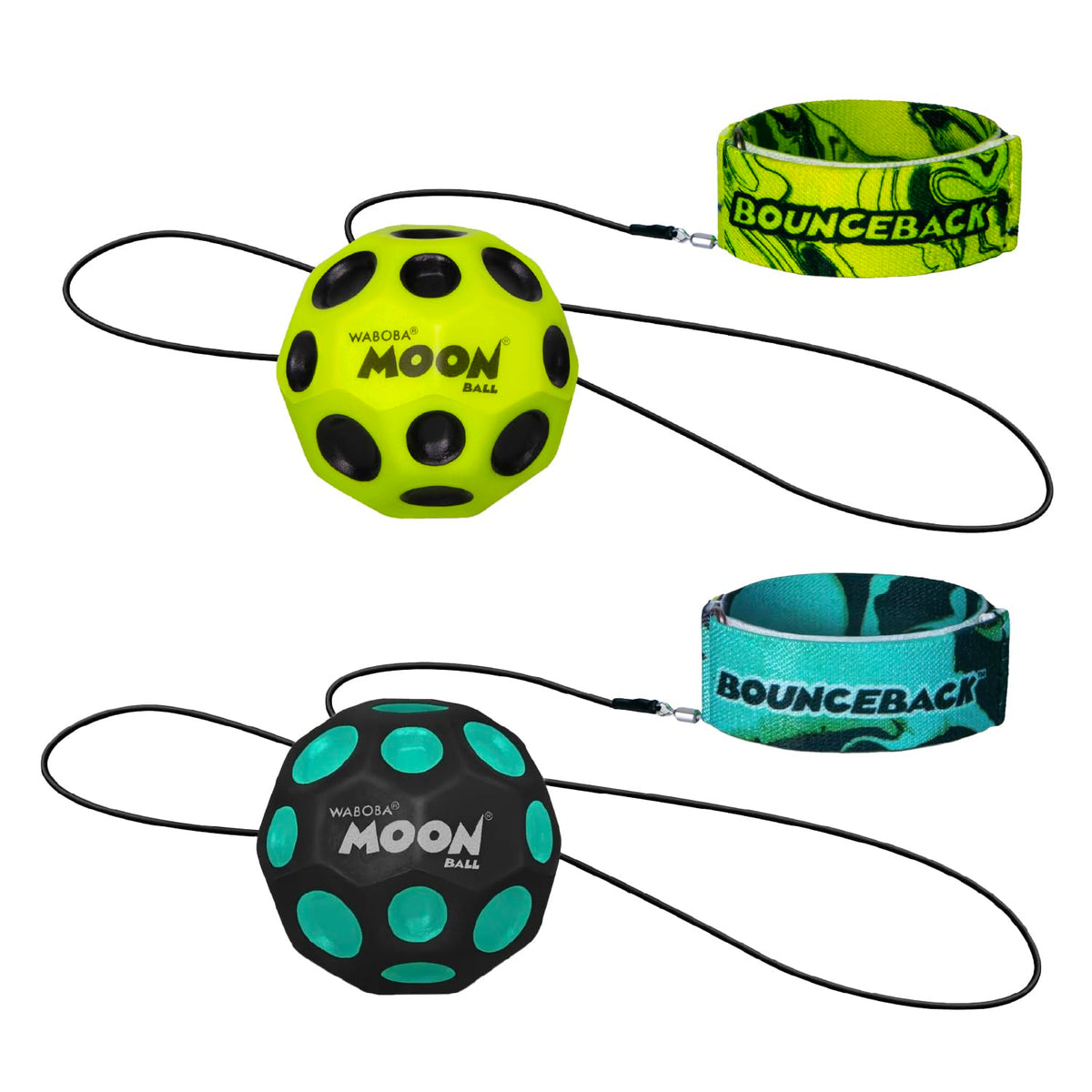 Waboba Bounceback Returning Moon Ball in hand, compact for park and beach play.