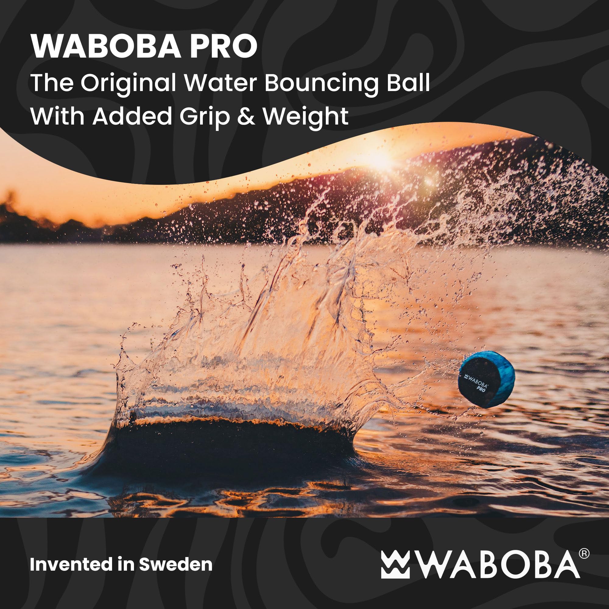 Waboba Pro ball skipping on water, demonstrating distance and buoyancy.