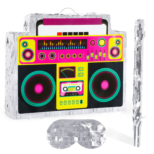 Waenerec boombox pinata hanging view enhances retro party décor.