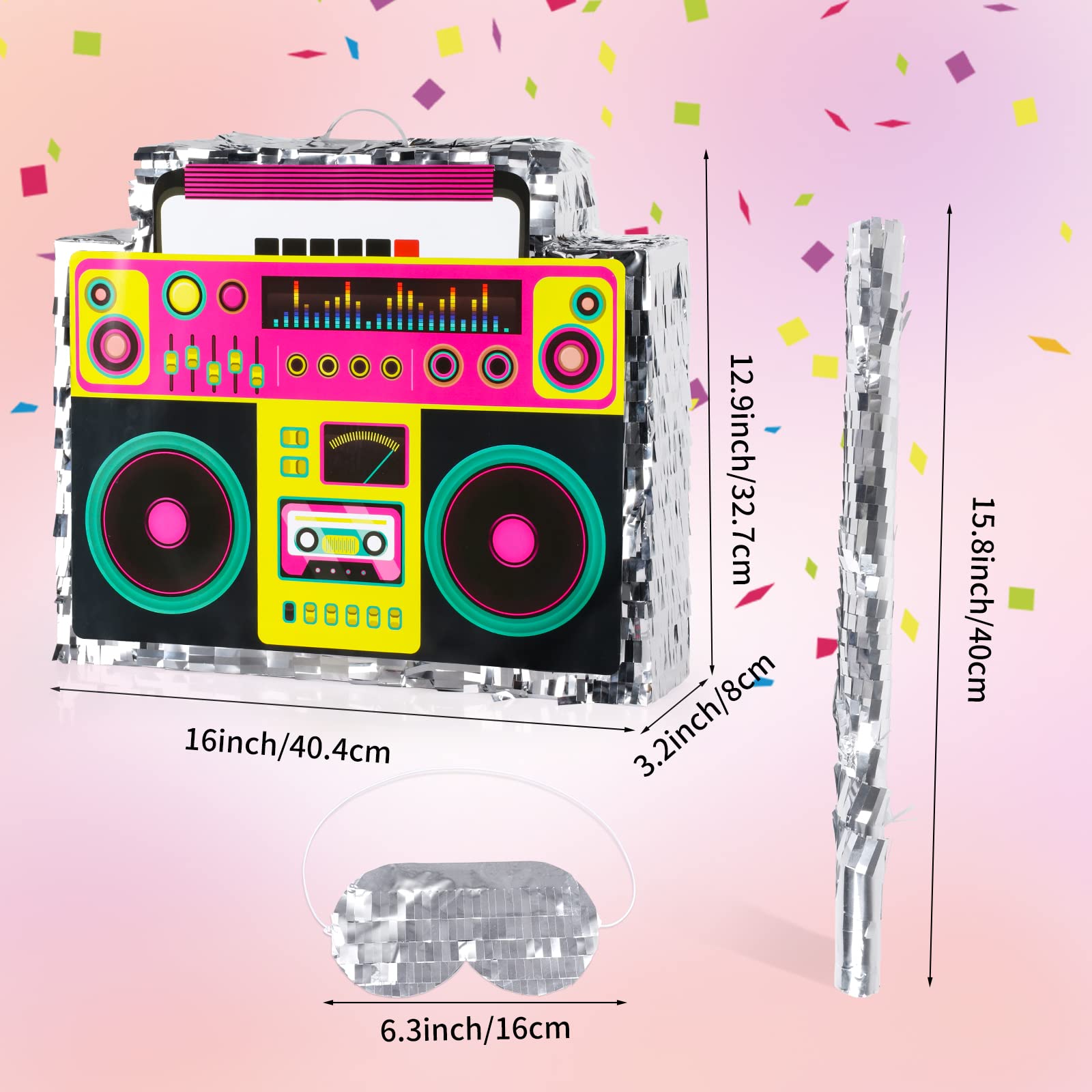 Close-up of sequin detail on Waenerec boombox pinata for eye-catching flair.