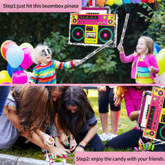 Waenerec boombox pinata side opening enables easy candy filling.