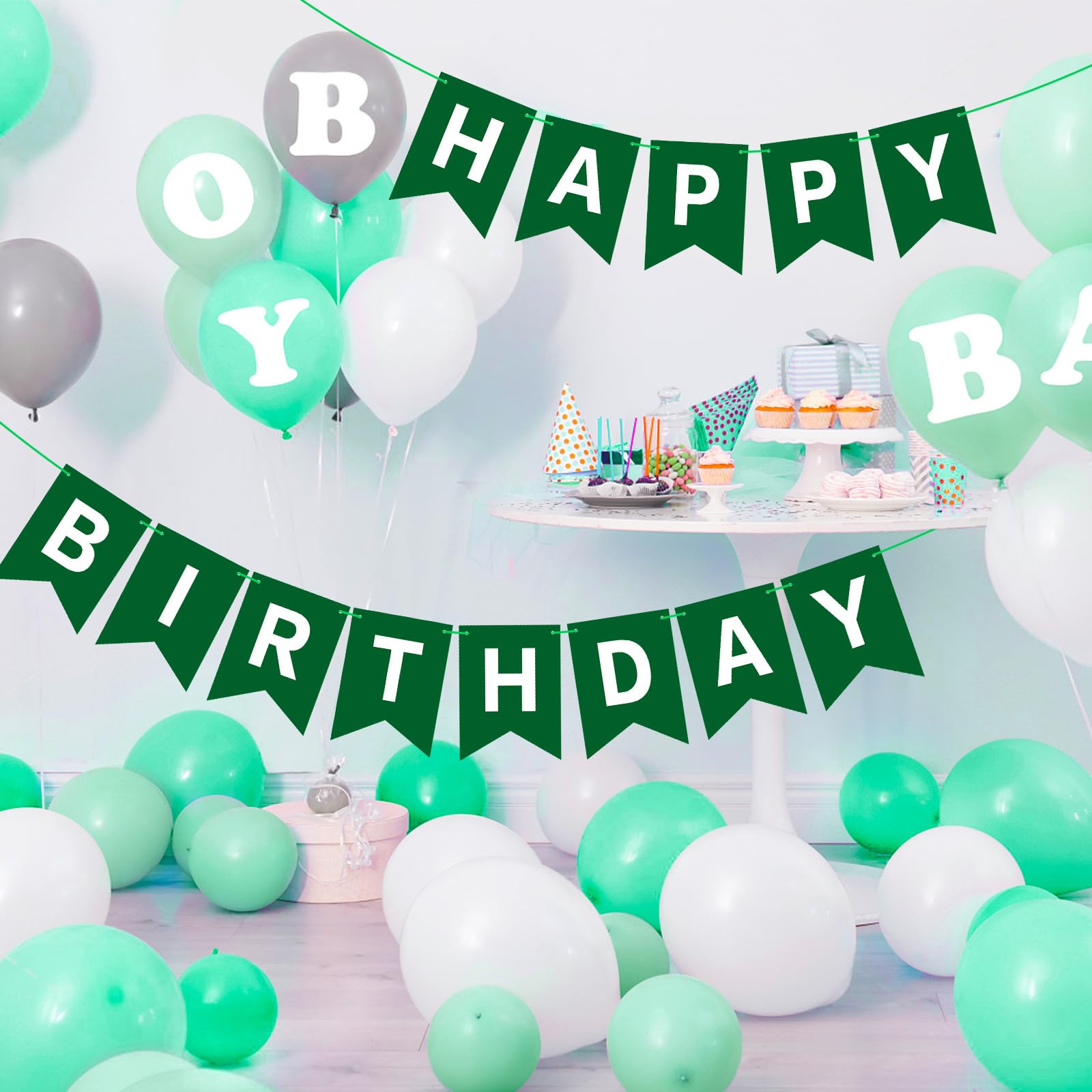 Waenerec dark green banner decor at garden party adds color and charm.