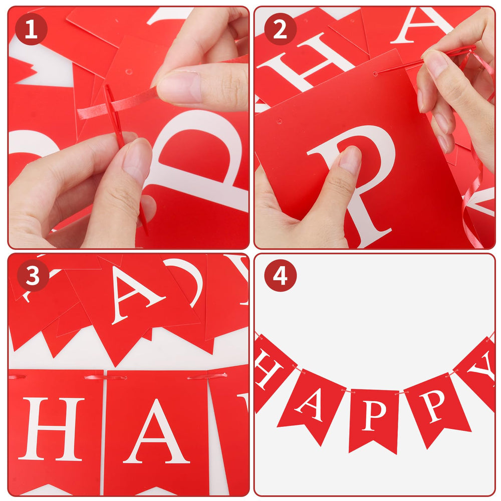 Waenerec Red Happy Birthday Banner features 13 flags on a long strand for easy setup.