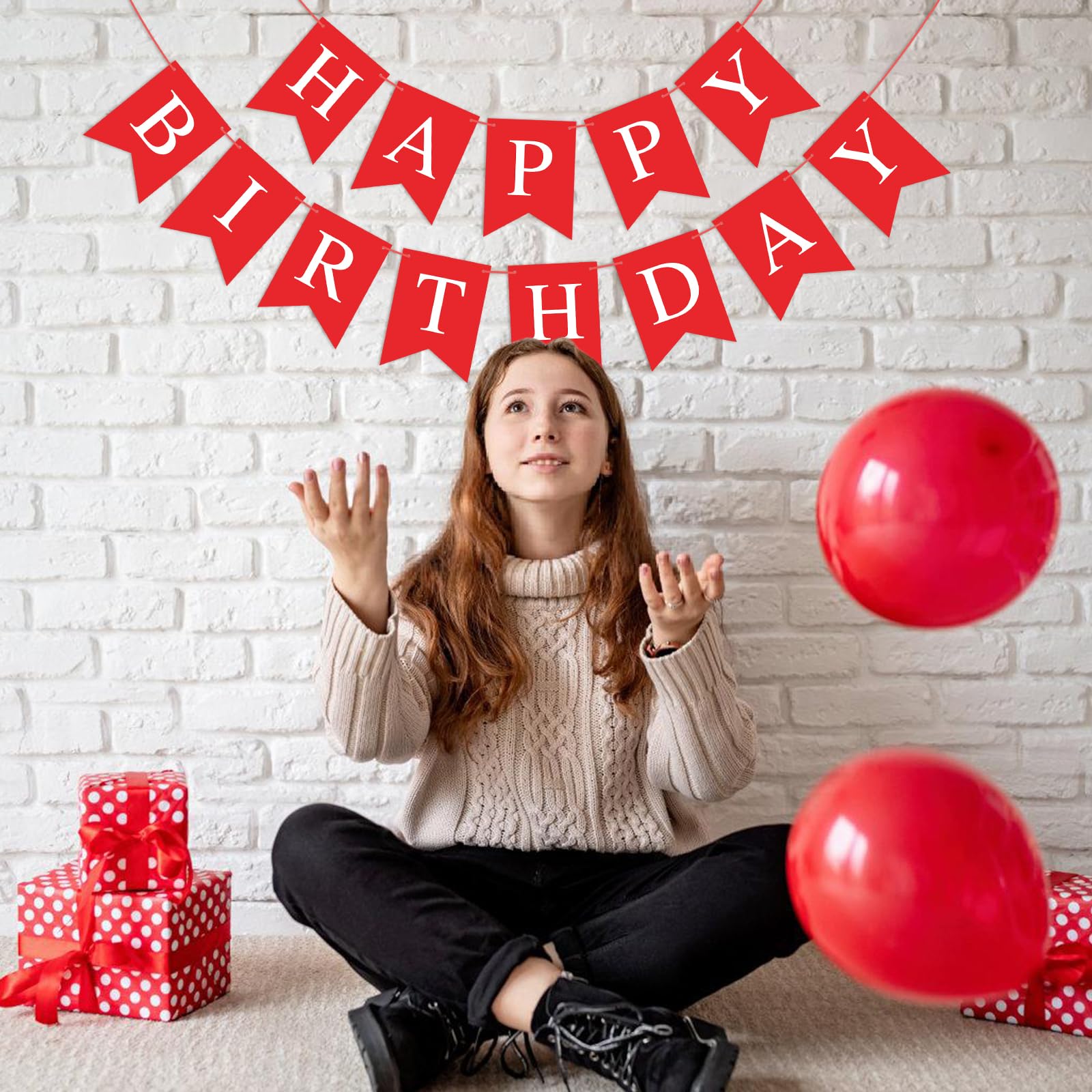 Waenerec Red Happy Birthday Banner wall display adds bold color to any celebration.