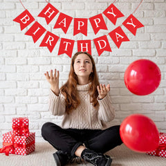 Waenerec Red Happy Birthday Banner wall display adds bold color to any celebration.