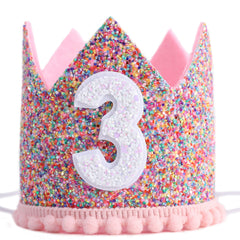 WAHAWU Rainbow Crown with glitter confetti for festive party photos.