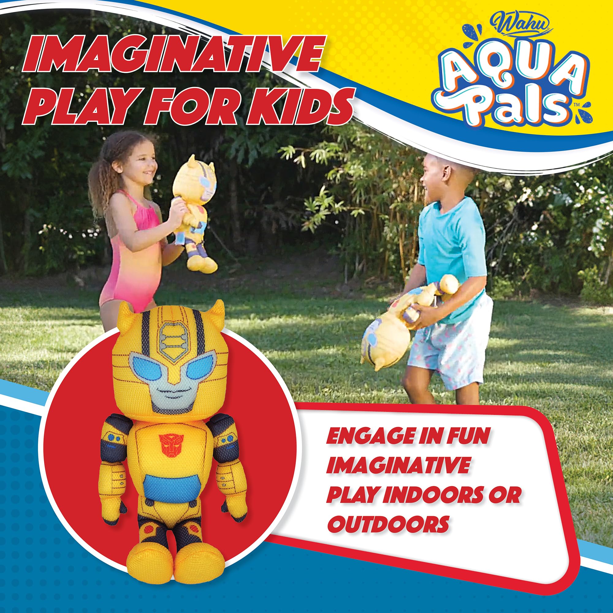 Imaginative play with WAHU Bumblebee near water inspires storytelling.