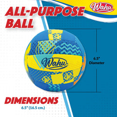 Hand holding the WAHU ball beside the pool for poolside fun.