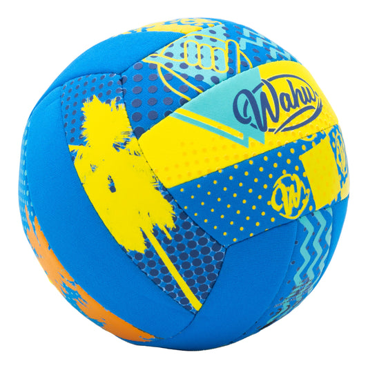Close-up of WAHU ball for outdoor games—durable blue design.
