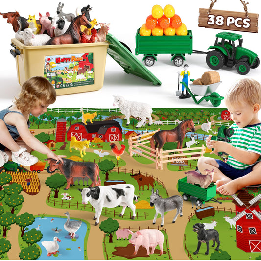 WAIIW farm animal figures set with 38 durable animals for imaginative play and learning