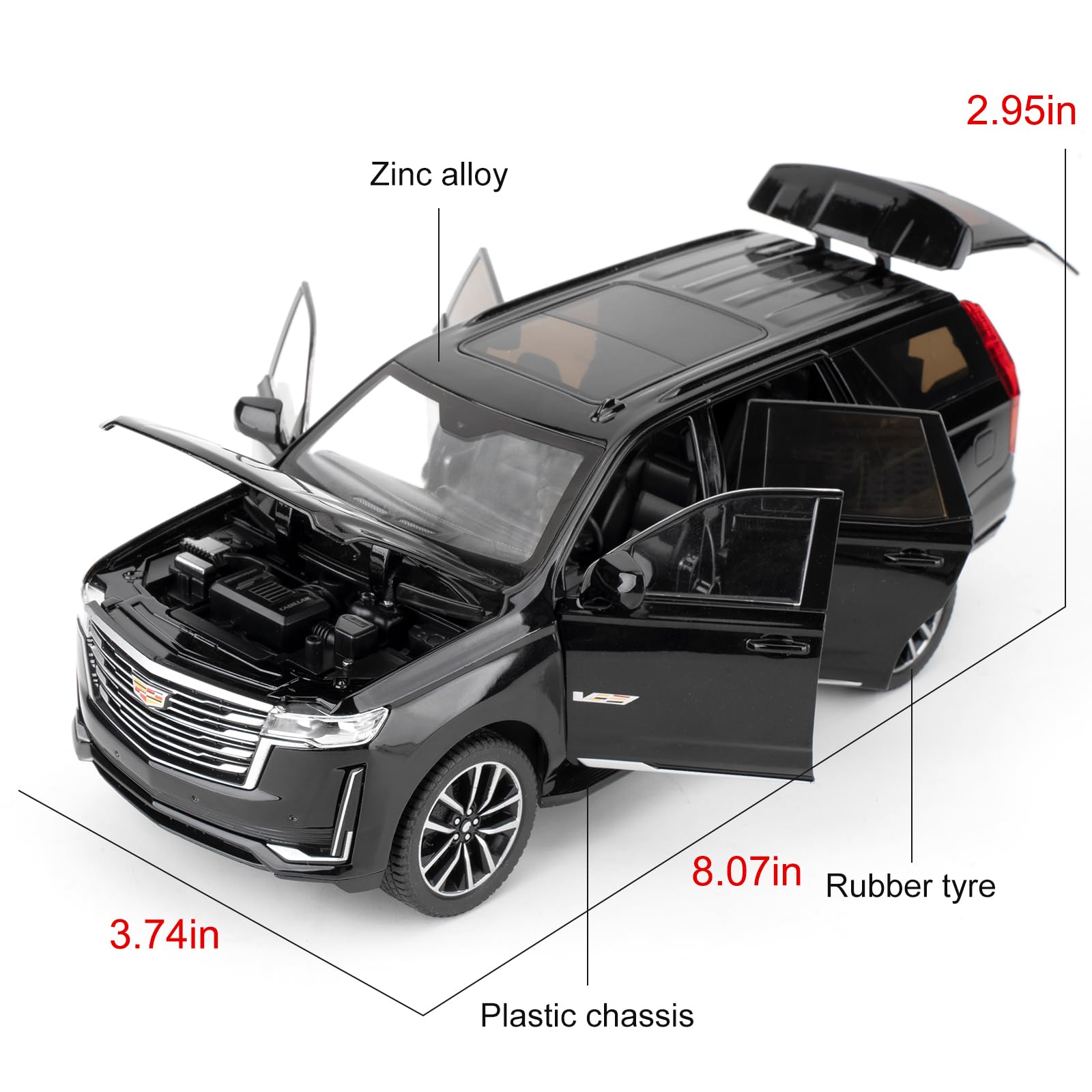 WAKAKAC Toy Car Escalade open doors shows interactive opening features for imaginative play.