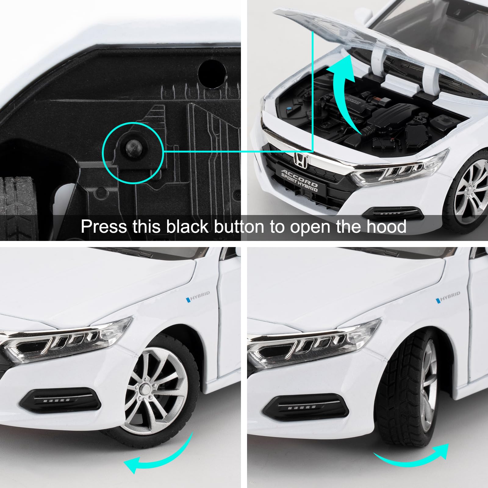 WAKAKAC 1:24 Accord toy car lights and sounds enhance pretend driving.
