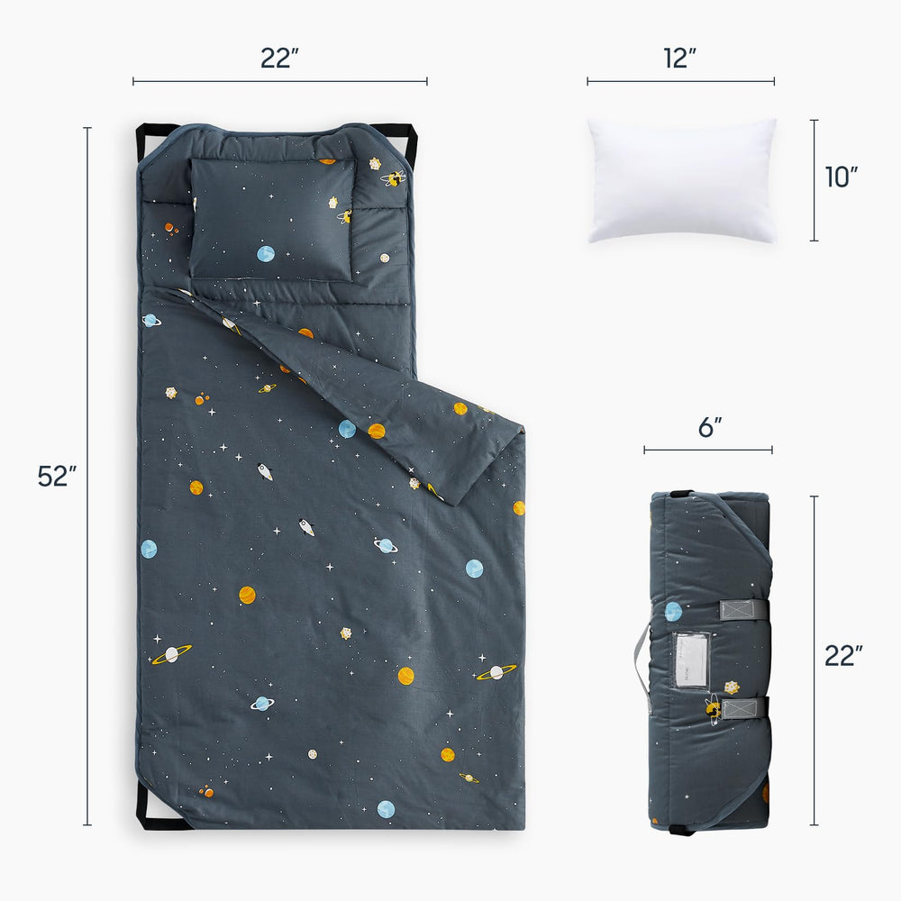 Wake In Cloud nap mat with built-in pillow and blanket for all-in-one comfort.