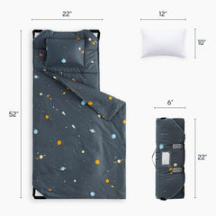 Wake In Cloud nap mat with built-in pillow and blanket for all-in-one comfort.