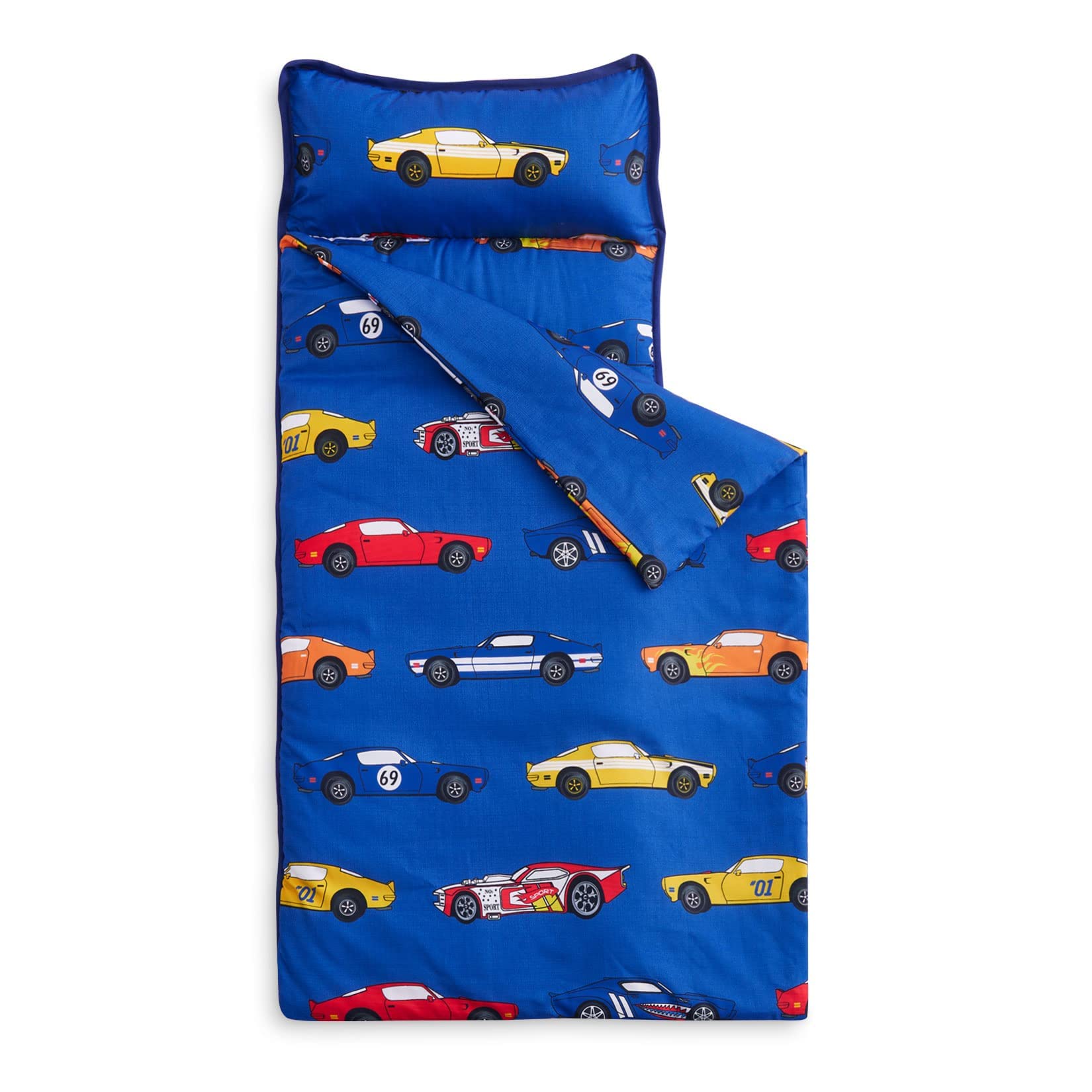 Wake In Cloud nap mat with race cars design offers cozy playtime naps.