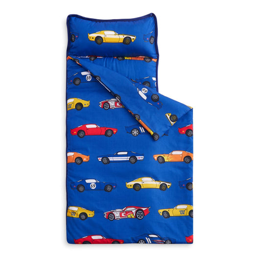 Wake In Cloud nap mat with race cars design offers cozy playtime naps.