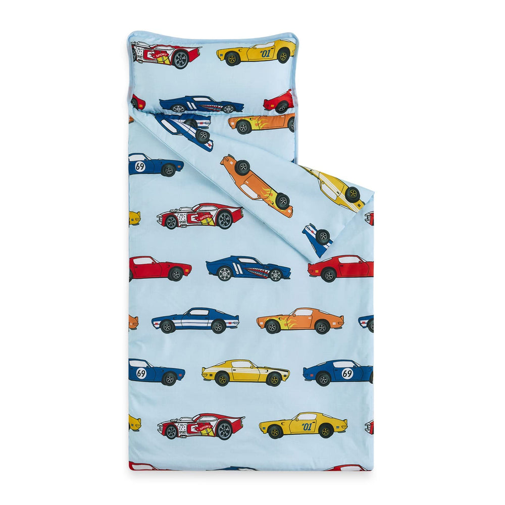 Wake In Cloud toddler nap mat with race car design for cozy preschool naps.