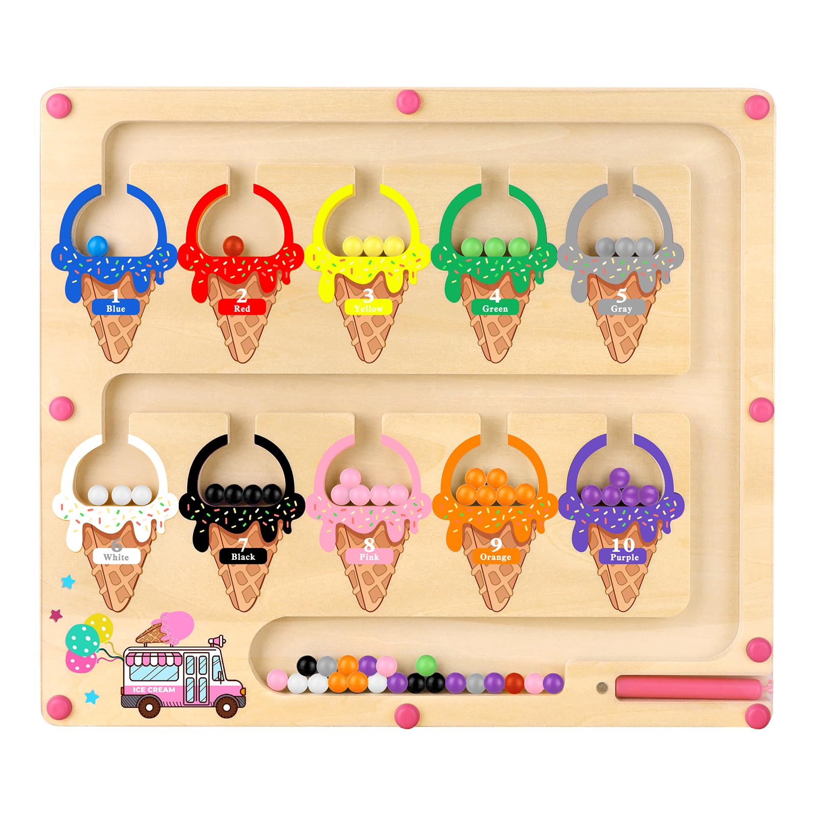 wakeInsa magnetic color and number maze board for preschool color sorting and counting