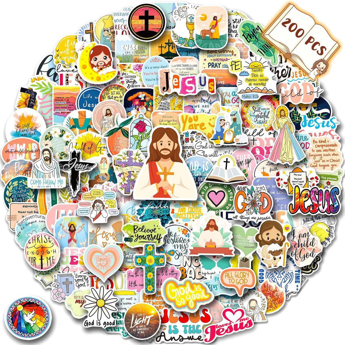 WAKEMOODEI 200pcs Jesus stickers variety for versatile personal item decoration