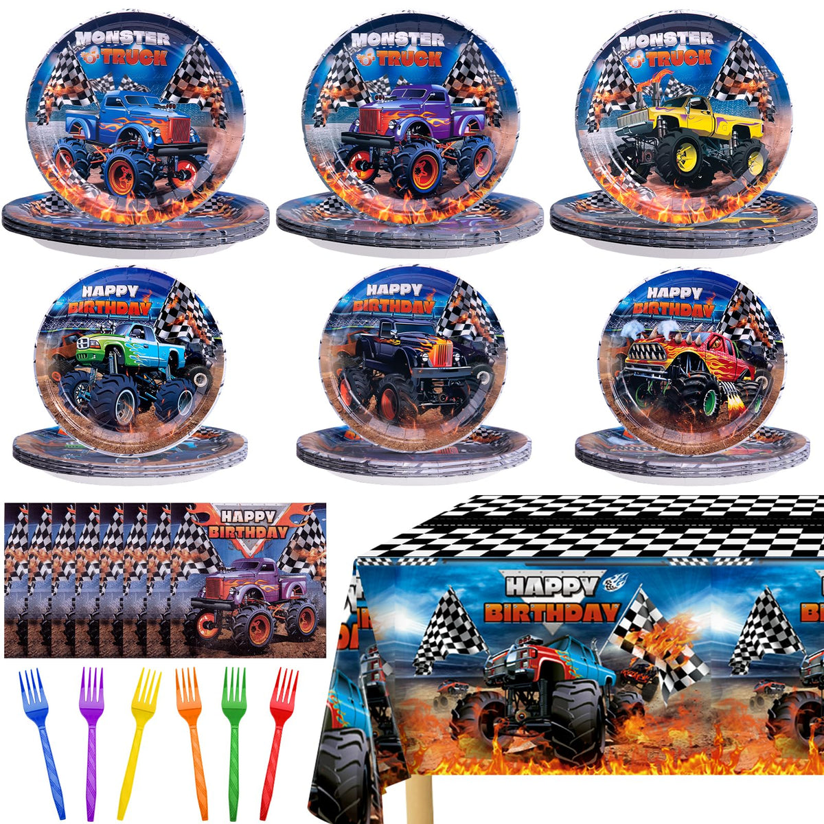 Wakeys Monster Truck 7-inch plates for kid-friendly meals and bold party visuals